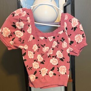 Chic Floral Puff Sleeve Crop Top